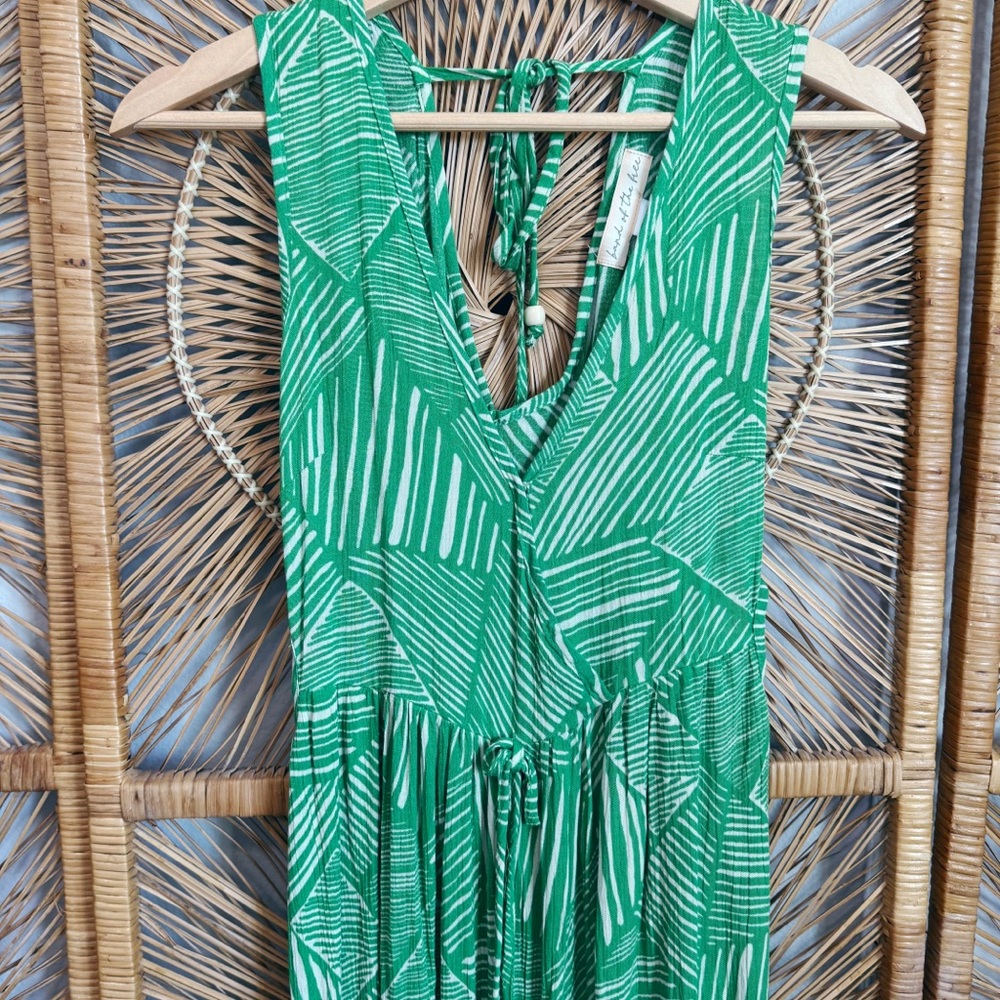 Band of the Free Paita Green Leaf Print Jumpsuit SZ S Pockets Rayon - Picture 2 of 7